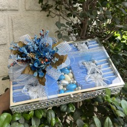Mavi dekorlu Sandık Kutuda Nişan Çikolatası 1